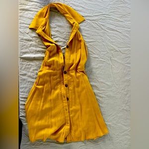 Mustard tie back dress with buttons size small